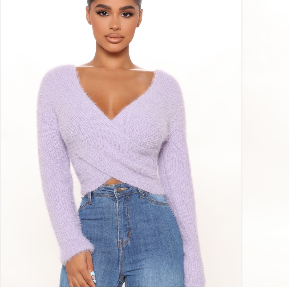 Fashion Nova Lavender fuzzy hugs wrap sweater Knit top